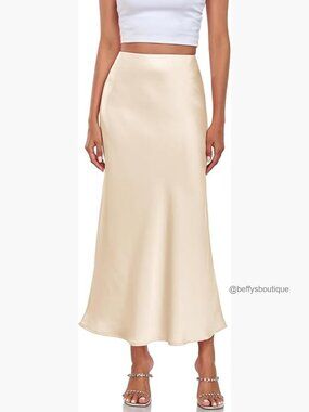 Silk Satin Maxi Skirt High Waist Elastic Pull-On A Line Fishtail Long Skirt